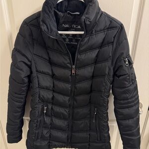 Nautica Black Puffer Jacket Mid-Length  Women's S Missing Hood